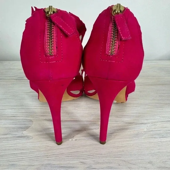 Rupert Sanderson Floria Pink Fuchsia Suede Cutout Peep Toe‎ Heeled Sandals - Picture 6 of 16